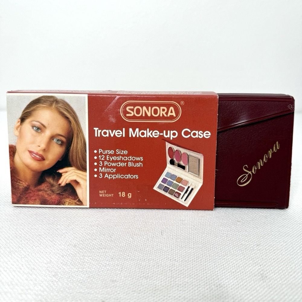 VTG Sonora Brand Makeup Palette Travel Compact 12 Soft Shadows 3 Blush 80's New - Picture 10 of 16